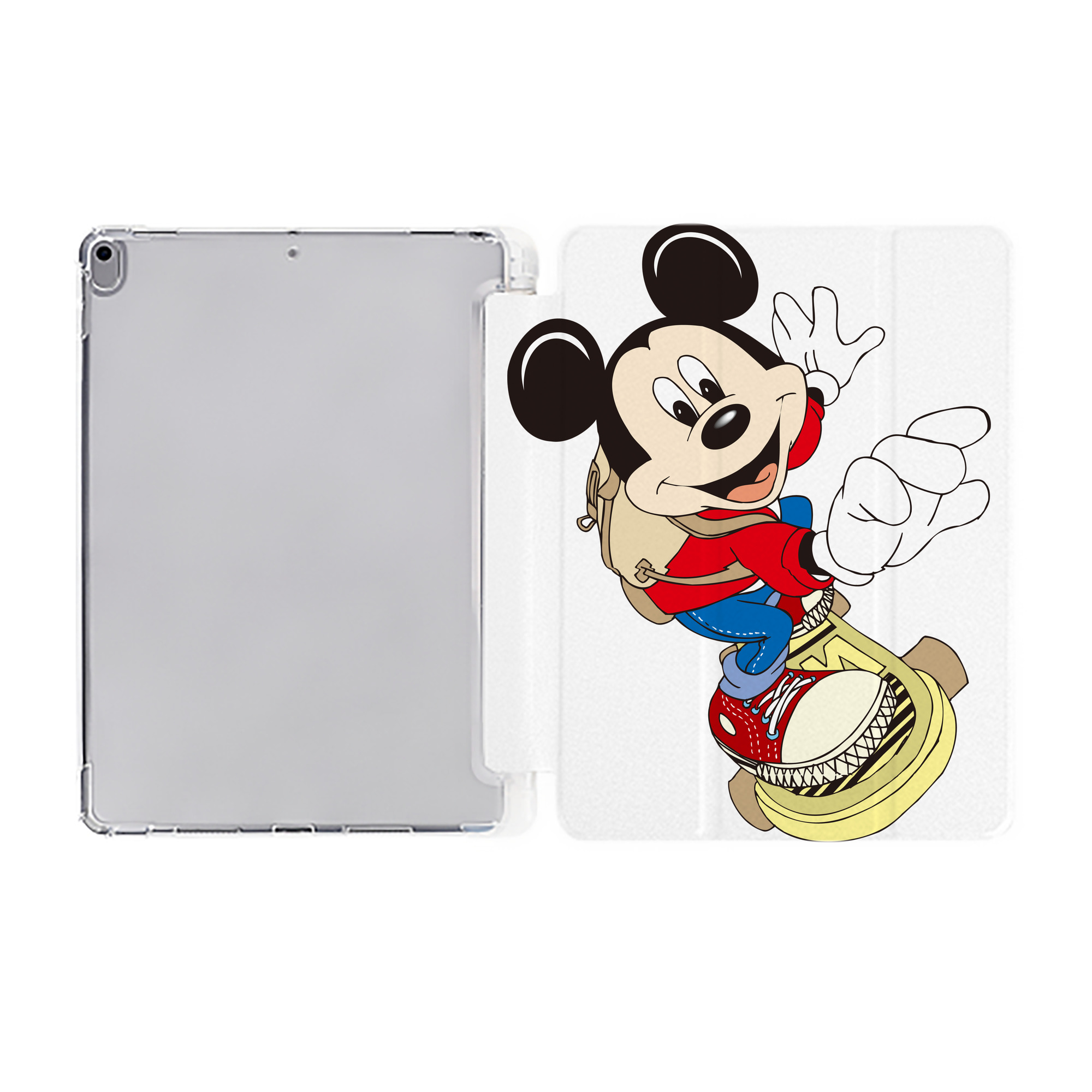 （画像用） ミッキーマウス Mickey Mouse IPad ケース ペン収納付き 三つ折りスタンド PUレザー×シリコン 対応機種9.5/10.5/10.9インチ